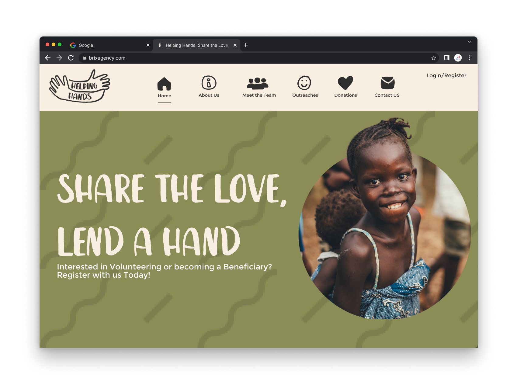 Helping Hands charity website landing page